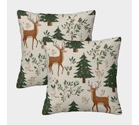 kaiyun 2 Pack Cute And Playful Deer, Christmas Tree Pillow Case 3D Printed Cushion Box Suitable for Home Living Room Decoration Car Pillow Case 40x40cm