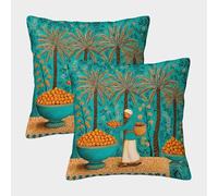 kaiyun 2 Pack Date Palm Tree, Man Carries A Basket of Dates on His Head Square Pillow Cover Cushion Cover 50x50cm Suitable for Sofa Bed Chair,3D Pattern