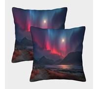 kaiyun 2 Pack Deep Fjords, Northern Lights 3D Image Printed Single-sided Cushion Cover 45x45cm