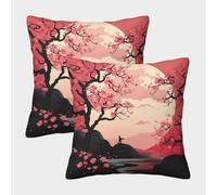 kaiyun 2 Pack Digital Printing 3D Cherry Blossom Theme Square Cushion Cover 50x50cm Suitable for Outdoor Home Bed Decoration Japanese Art Pattern