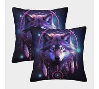 kaiyun 2 Pack Digital Printing 3D Dreamcatcher Theme Square Cushion Cover 40x40cm Suitable for Outdoor Home Bed Decoration Wolf Pattern