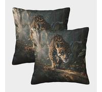 kaiyun 2 Pack Digital Printing 3D Jaguar in The Forest Theme Square Cushion Cover 40x40cm Suitable for Outdoor Home Bed Decoration Pattern