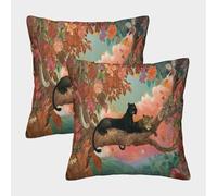 kaiyun 2 Pack Digital Printing 3D Leopard And Jaguar at The Top of A Beautiful Tree Theme Square Cushion Cover 45x45cm Suitable for Outdoor Home Bed Decoration Pattern