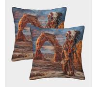 kaiyun 2 Pack Digital Printing 3D Portrait of An Old Native American Warrior, Arched Rock Wall Theme Square Cushion Cover 50x50cm Suitable for Outdoor Home Bed Decoration Pattern