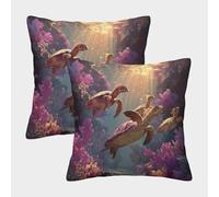 kaiyun 2 Pack Digital Printing 3D Sea Turtles Swim from The Seabed Towards The Sun. Theme Square Cushion Cover 40x40cm Suitable for Outdoor Home Bed Decoration Pattern