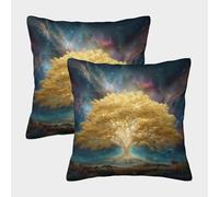 kaiyun 2 Pack Digital Printing 3D The Sacred Golden Tree Theme Square Cushion Cover 40x40cm Suitable for Outdoor Home Bed Decoration Sky Galaxy Pattern
