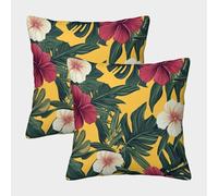 kaiyun 2 Pack Digital Printing 3D Tropical Leaves And Flowers,Yellow Background Theme Square Cushion Cover 50x50cm Suitable for Outdoor Home Bed Decoration Pattern