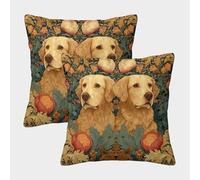 kaiyun 2 Pack Digital Printing 3D Two Golden Retrievers Theme Square Cushion Cover 40x40cm Suitable for Outdoor Home Bed Decoration Leaves And Flowers Pattern