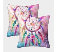 kaiyun 2 Pack Dreamcatcher 3D Image Feathers And Rainbow Printed Single-sided Cushion Cover 40x40cm
