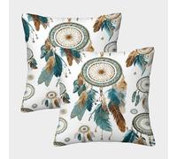 kaiyun 2 Pack Dreamcatcher Personalised Cushion Cover Boho Elements And Feathers Home Sofa Decoration 40x40cm Pillow Covers
