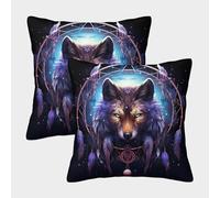 kaiyun 2 Pack Dreamcatcher Pillowcase 40x40cm,Wolf Cushion Cover,3D Digital Printing Bed Sofa Decorative