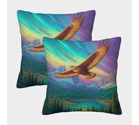 kaiyun 2 Pack Eagle Above The Forest Pillow Case 45x45cm Throw Pillow Case,Modern Decoration Symbolizing Freedom Strength And Wisdom Pattern for Terrace Sofa Bedroom Indoor Outdoor Party