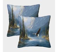 kaiyun 2 Pack Eagles Catching Fish, Picturesque Mountains 3D Image Printed Single-sided Cushion Cover 45x45cm