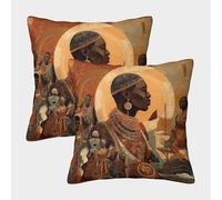 kaiyun 2 Pack East African Cultural Illustrations, Traditional Costumes Pillowcase 45x45cm, Cushion Cover,3D Digital Printing Bed Sofa Decorative
