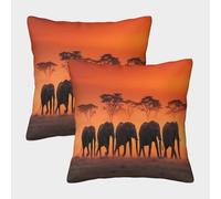 kaiyun 2 Pack Elephants Walking through The Savannah, Acacia Trees 3D Cushion Cover Pillow Cover Sofa Outdoor Decoration Square 40x40cm