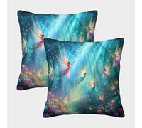 kaiyun 2 Pack Enchanted Fairies Pillow Case Home Decoration Sofa Fantasy Woodland Scene Cushion Cover 40x40cm
