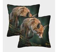 kaiyun 2 Pack Fox Trying to Catch A Prey Pillow Case Home Decoration Sofa Cushion Cover 40x40cm