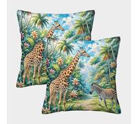kaiyun 2 Pack Giraffe Jungle Scene Luxury Digital Printed Soft 3D Wildlife Art Style Themed Square Cushion Cover 50x50cm