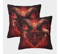kaiyun 2 Pack Goat, Demon, Sheep Face Illustration Pillowcase 40x40cm,Crimson Flame Cushion Cover,3D Digital Printing Bed Sofa Decorative