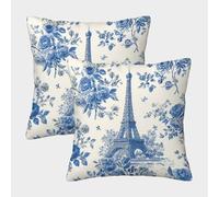 kaiyun 2 Pack Hand-painted Style Pillow Case 3D Iron Tower Among Flowers Printed Cushion Box Suitable for Home Living Room Decoration Car Pillow Case 40x40cm