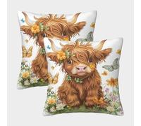 kaiyun 2 Pack Highland Cow Pillow Case Home Decoration Sofa Kawaii Cushion Cover 40x40cm