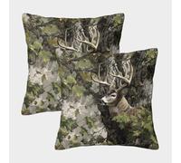 kaiyun 2 Pack Hunting Camouflage Print, Trees, Deer 3D Image Printed Single-sided Cushion Cover 45x45cm