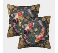 kaiyun 2 Pack Koi Fish Swim, Amidst Exquisite Gold Leaf And Leaves 3D Image Printed Single-sided Cushion Cover 45x45cm