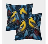 kaiyun 2 Pack Little Yellow Bird, Red Wild Mulberry Tree Luxury Digital Printed Soft 3D Themed Square Cushion Cover 45x45cm
