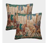 kaiyun 2 Pack Medieval Art, Scene of Two Armies Facing Each Other in A Forest Luxury Digital Printed Soft 3D Themed Square Cushion Cover 50x50cm