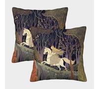kaiyun 2 Pack Medieval Illustration Pillow Case 40x40cm 3D Printing Princess Riding A Horse in The Forest Cushion Cover,home Decoration Sofa Cushion