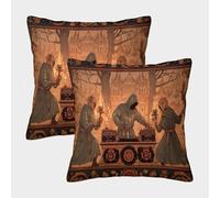 kaiyun 2 Pack Medieval Manuscript Illustration Style, Peasants And Knights Pillow Case 50x50cm Throw Pillow Case,Modern Decoration Pattern for Terrace Sofa Bedroom Indoor Outdoor Party