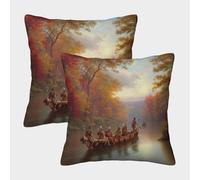 kaiyun 2 Pack Merchants, Canoes, A Scene from The 19th-century Fur Trade 3D Cushion Cover Pillow Cover Sofa Outdoor Decoration Square 40x40cm