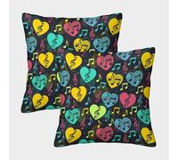 kaiyun 2 Pack Music Note Luxury Digital Printed Soft 3D Love Heart Themed Square Cushion Cover 45x45cm