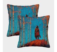 kaiyun 2 Pack Native American Female Warrior, Birch Tree Luxury Digital Printed Soft 3D Themed Square Cushion Cover 40x40cm