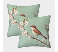 kaiyun 2 Pack Nightingale,Blooming Cherry Tree Branch Personalised Cushion Cover Home Sofa Decoration 40x40cm Pillow Covers