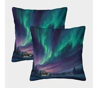 kaiyun 2 Pack Northern Lights 3D Image Christmas Theme in The Sky Printed Single-sided Cushion Cover 40x40cm