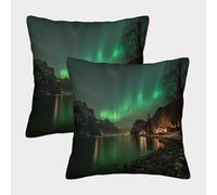 kaiyun 2 Pack Northern Lights Pillowcase 40x40cm, Cushion Cover,3D Digital Printing Bed Sofa Decorative