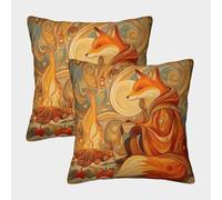 kaiyun 2 Pack Orange Fox Sitting by The Campfire Pillowcase 40x40cm, Cushion Cover,3D Digital Printing Bed Sofa Decorative