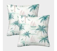 kaiyun 2 Pack Palm Trees Pillow Case 3D Pale Pink And Green Sailboats And Seagulls Printed Cushion Box Suitable for Home Living Room Decoration Car Pillow Case 40x40cm