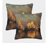 kaiyun 2 Pack Papyrus Boats on The Nile River, Ancient Egyptian Pyramids Pillow Case 3D Printed Cushion Box Suitable for Home Living Room Decoration Car Pillow Case 40x40cm