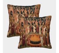 kaiyun 2 Pack People Dancing Around A Fire, Medieval Style Personalised Cushion Cover Home Sofa Decoration 40x40cm Pillow Covers