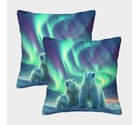 kaiyun 2 Pack Polar Bears,Starry Sky Borealis 3D Image Printed Single-sided Cushion Cover 50x50cm