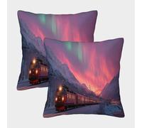 kaiyun 2 Pack Polar Express Crossing Iceberg 3D Image Aurora Light Printed Single-sided Cushion Cover 45x45cm