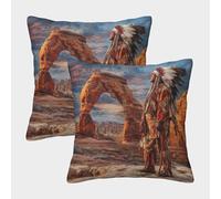 kaiyun 2 Pack Portrait of An Old Native American Warrior, Arched Rock Wall Personalised Cushion Cover Home Sofa Decoration 50x50cm Pillow Covers