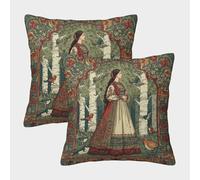 kaiyun 2 Pack Princess Standing in The Forest Pillow Case 40x40cm Throw Pillow Case,Modern Decoration 20th Century Illustration Pattern for Terrace Sofa Bedroom Indoor Outdoor Party