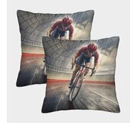 kaiyun 2 Pack Race in The Rain, Cyclists Personalised Cushion Cover Home Sofa Decoration 45x45cm Pillow Covers