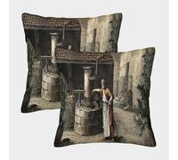 kaiyun 2 Pack Scene of Grinding Grain with A Millstone Luxury Digital Printed Soft 3D Roman Courtyard Themed Square Cushion Cover 50x50cm