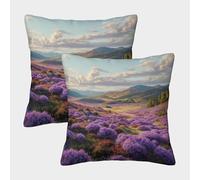 kaiyun 2 Pack Scottish Countryside Landscape with Purple Heather Pillow Case Home Decoration Sofa Cushion Cover 45x45cm