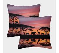 kaiyun 2 Pack Silhouettes of Elephants, Giraffes, And Lions Luxury Digital Printed Soft 3D Themed Square Cushion Cover 45x45cm