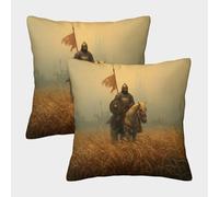kaiyun 2 Pack Slavic Cavalry of The XV Century Luxury Digital Printed Soft 3D Spear And Round Shield Themed Square Cushion Cover 40x40cm